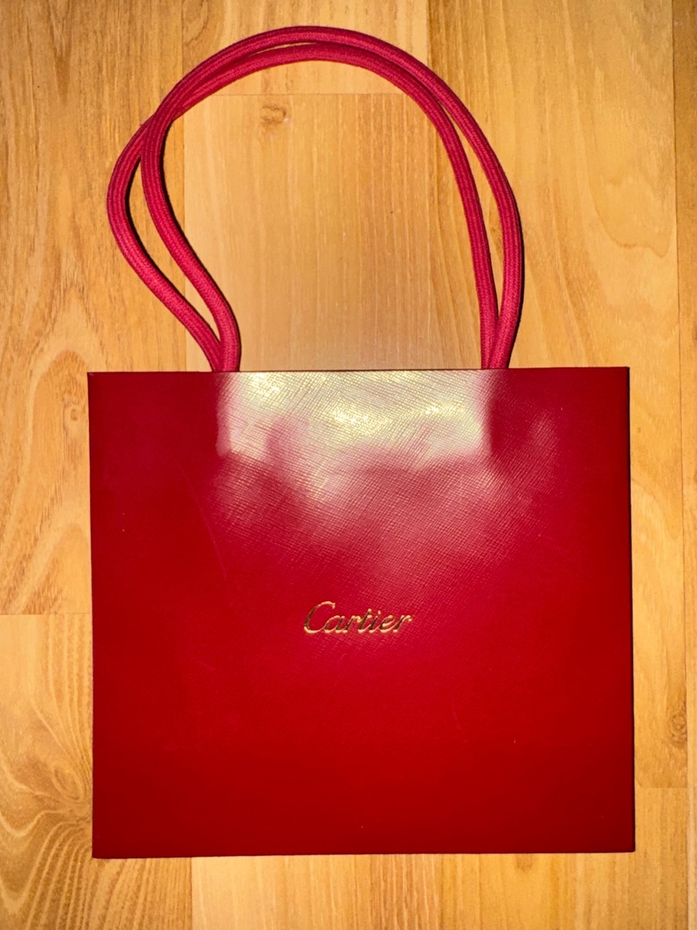 Cartier Red Tote Gift Bag with Gold Logo and Rope Handles